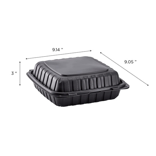 9" x 9" Mineral Filled PP Hinged Container, Black