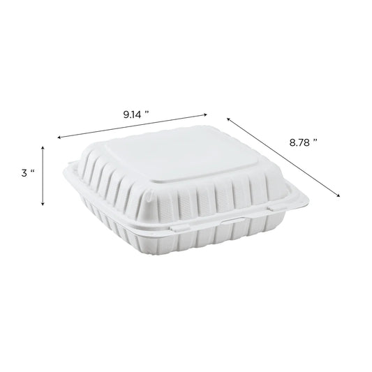 9" x 9" Mineral Filled PP Hinged Container, White