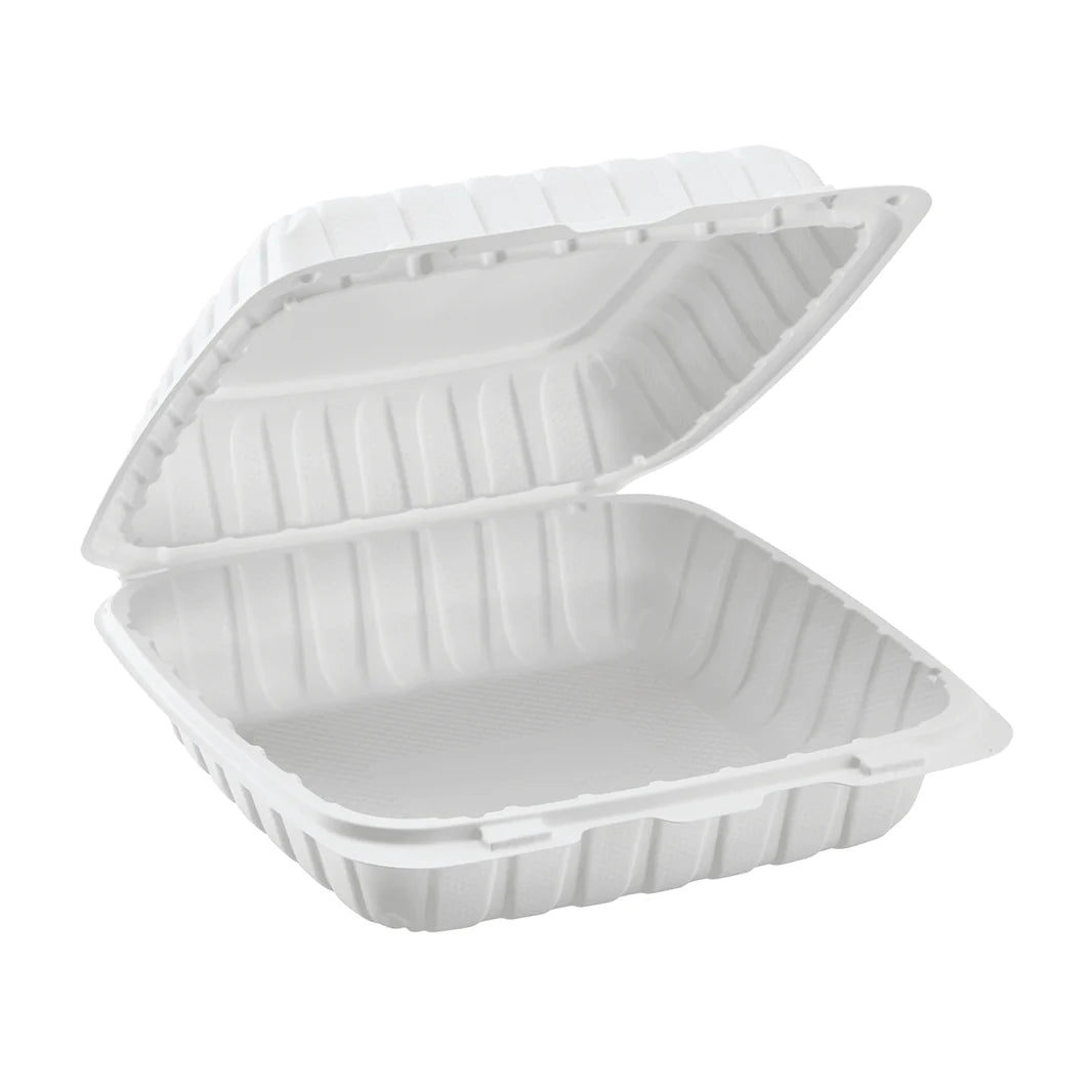 9" x 9" Mineral Filled PP Hinged Container, White