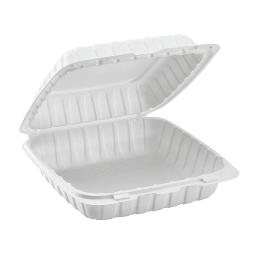 9" x 9" Mineral Filled PP Hinged Container, White