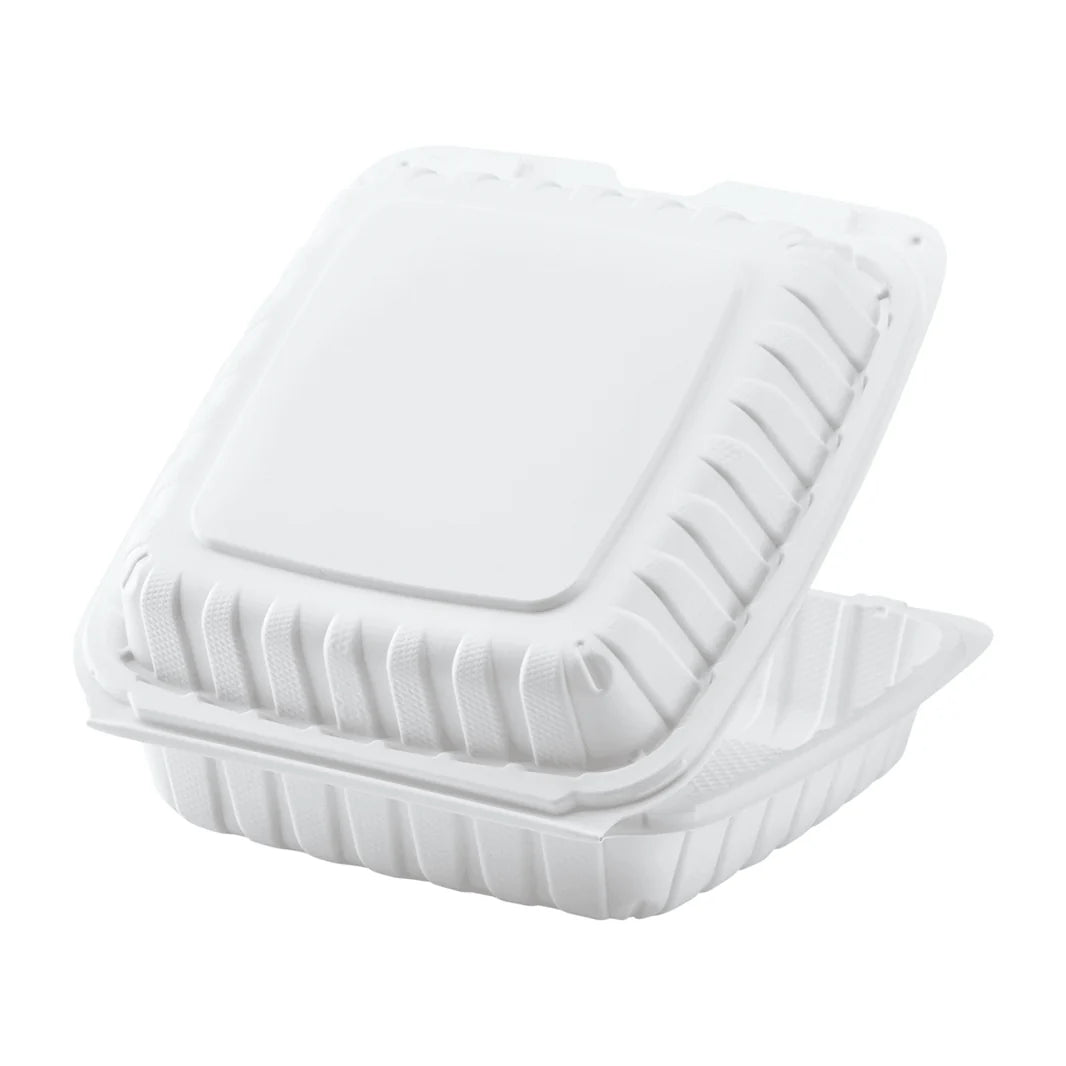 9" x 9" Mineral Filled PP Hinged Container, White