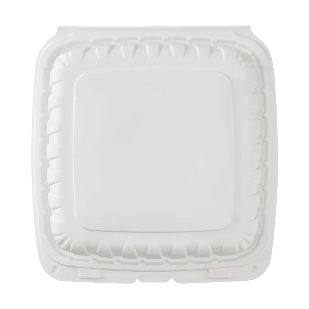 9" x 9" Mineral Filled PP Hinged Container, White