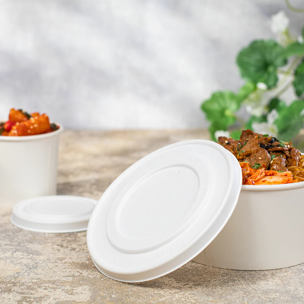 142mm Compostable Fiber Paper Flat lid for 24-32 oz Paper Food Container