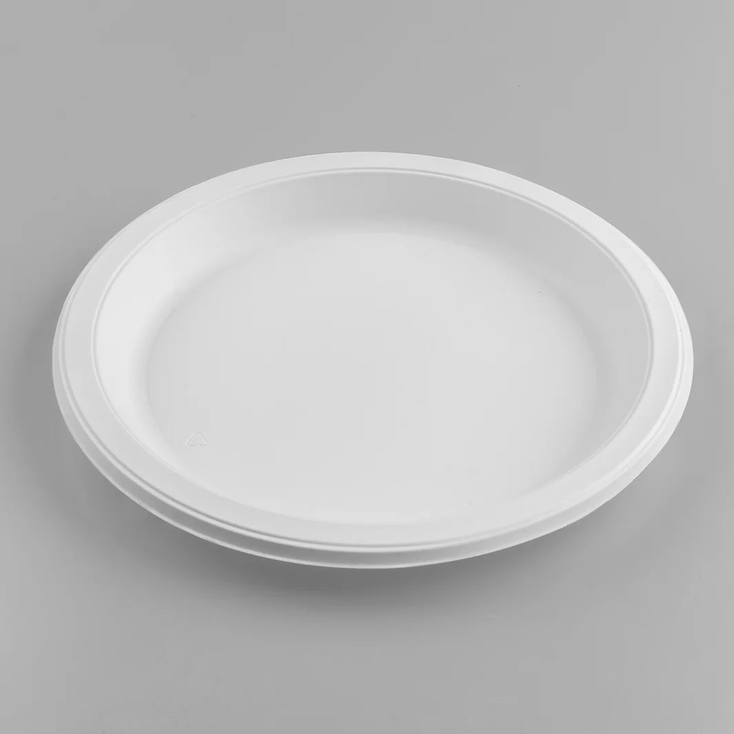 9" Mineral Filled PP Round Plate, White, 1 Compartment