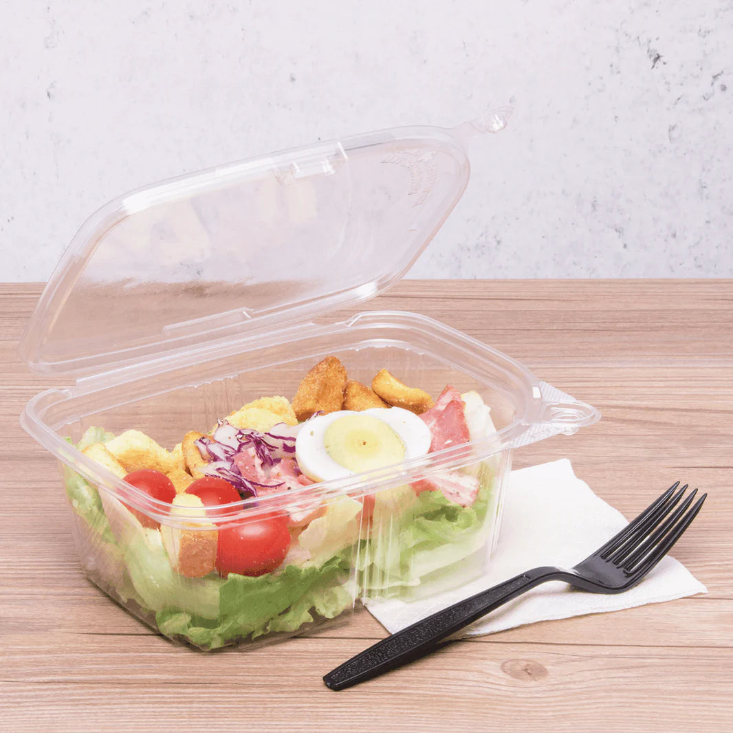 32oz PET Plastic Tamper Resistant Hinged Deli Container with Lid