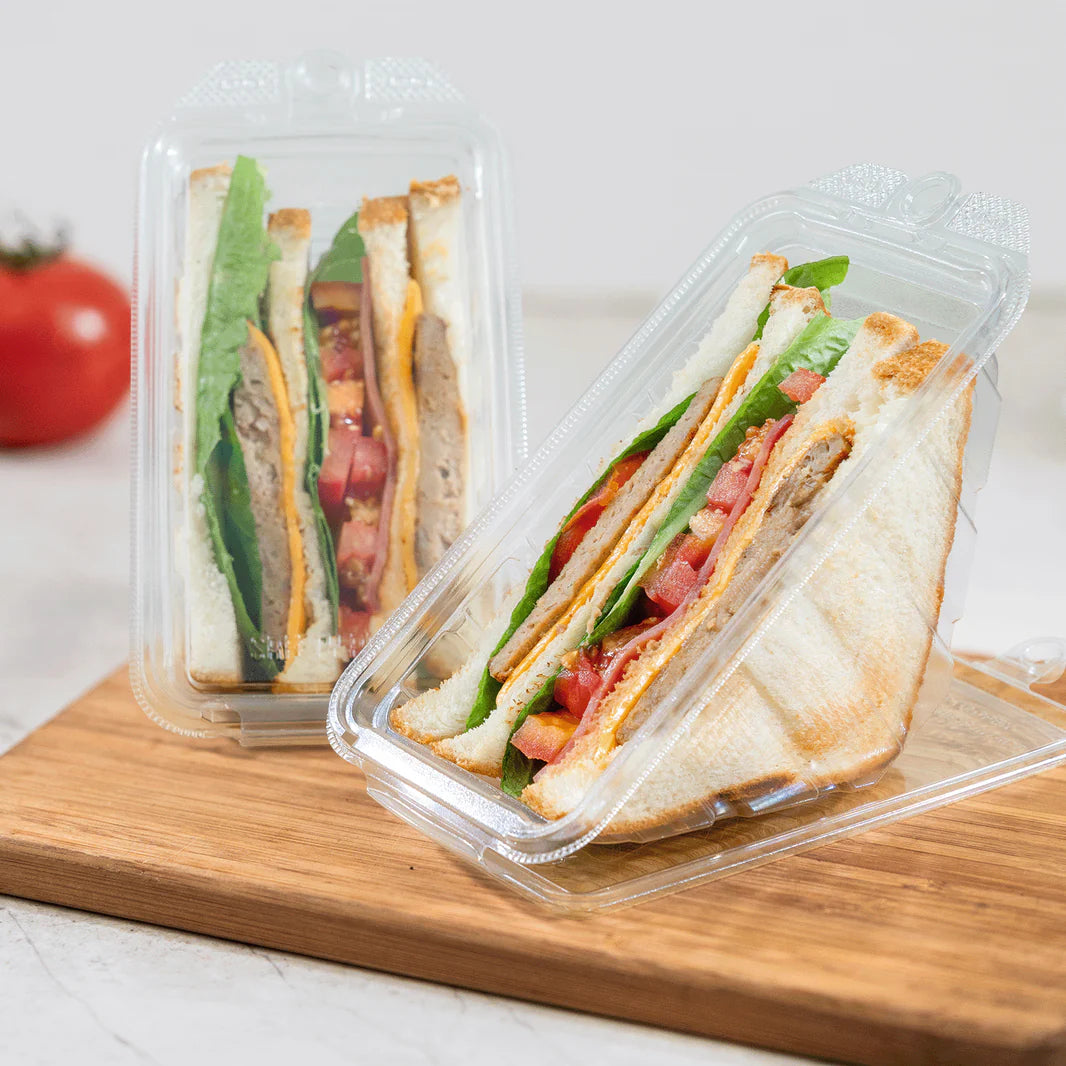 17oz PET Tamper Resistant Hinged Sandwich Wedge Container, Clear