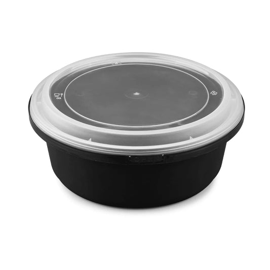 34oz PP Tamper Resistant Injection Molded Microwaveable Black Food Container w/Clear lid