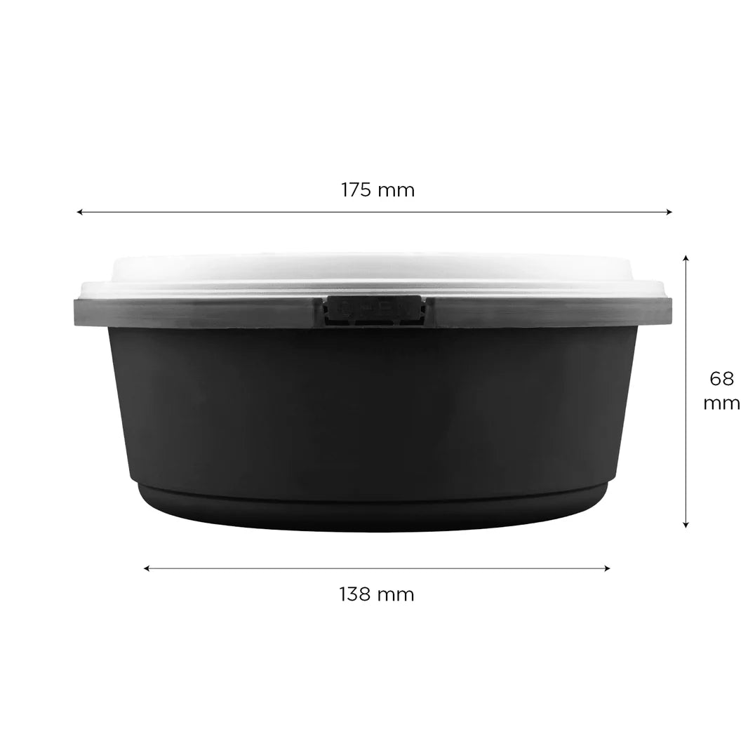 34oz PP Tamper Resistant Injection Molded Microwaveable Black Food Container w/Clear lid