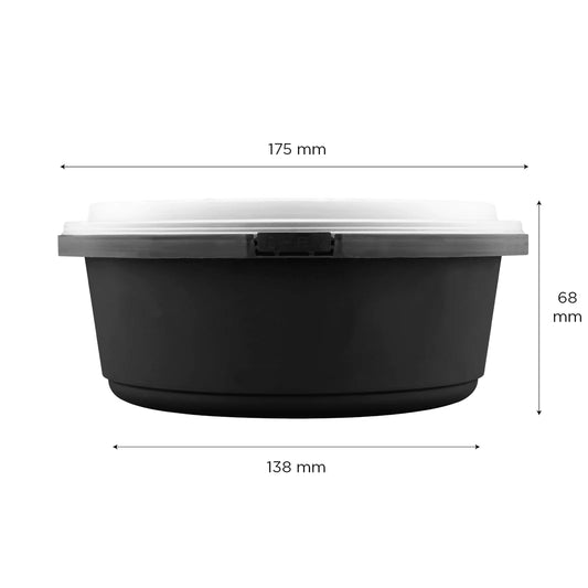 34oz PP Tamper Resistant Injection Molded Microwaveable Black Food Container w/Clear lid