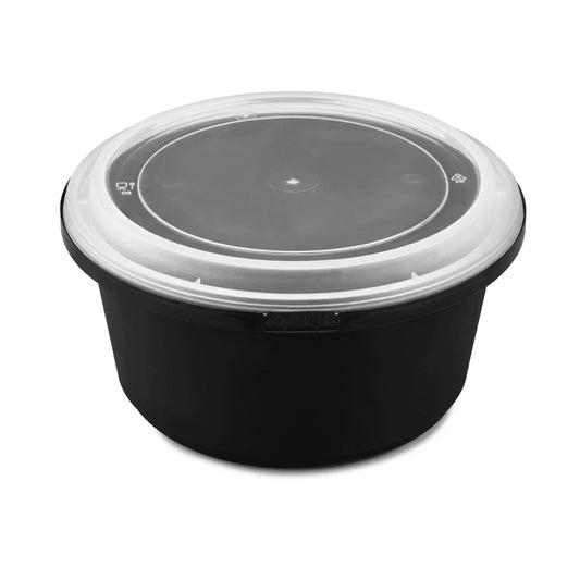 44oz PP Tamper Resistant Injection Molded Microwaveable Black Food Container w/Clear lid