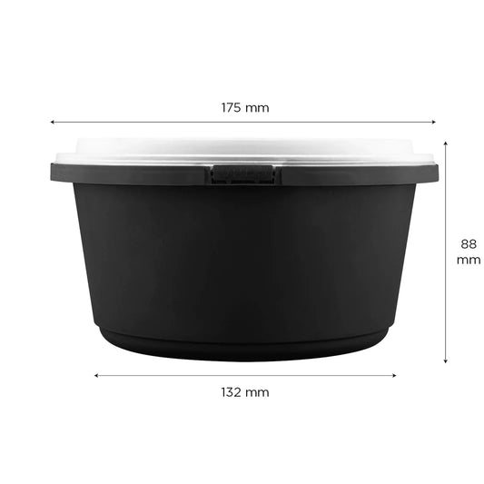 44oz PP Tamper Resistant Injection Molded Microwaveable Black Food Container w/Clear lid