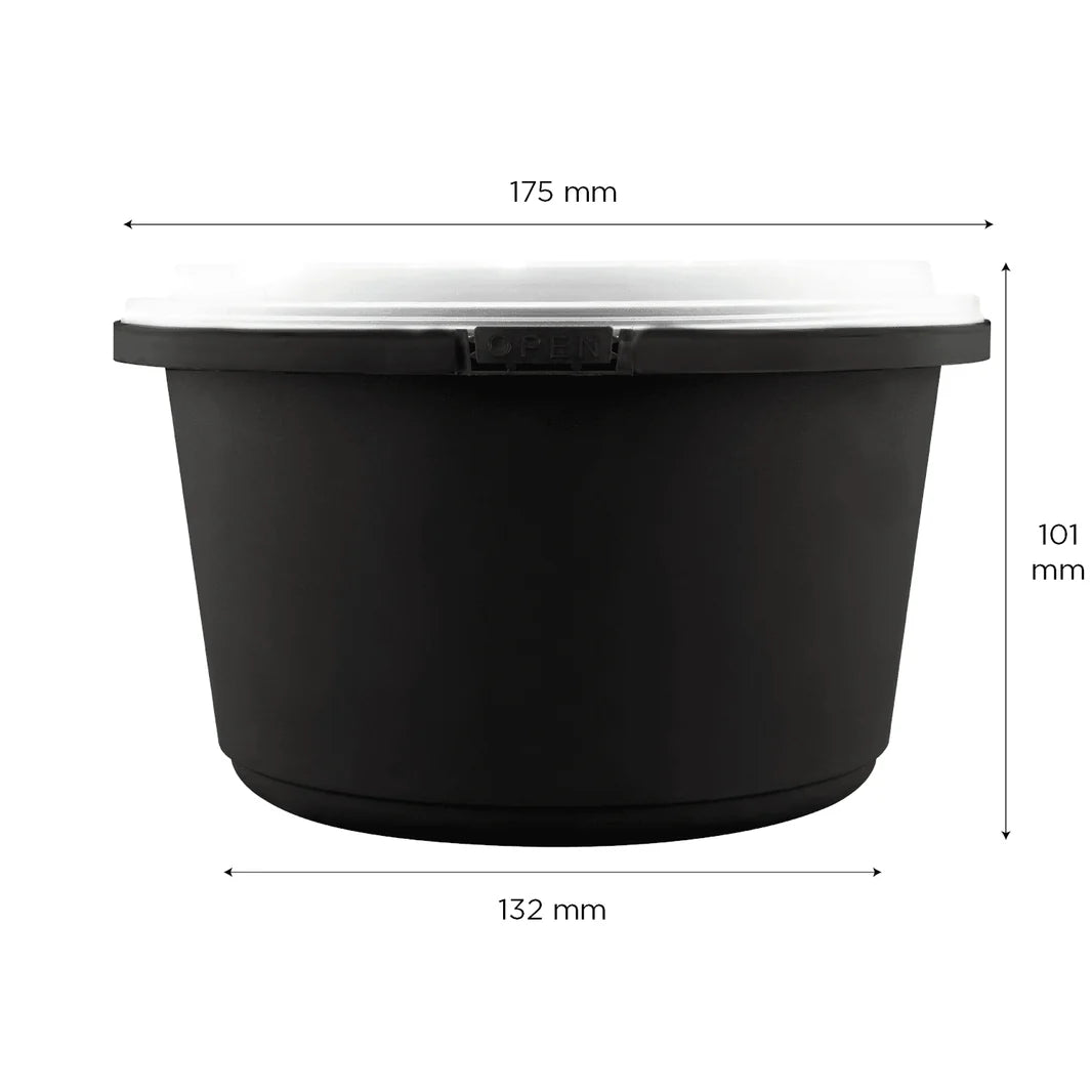 52oz PP Tamper Resistant Injection Molded Microwaveable Black Food Container w/Clear lid