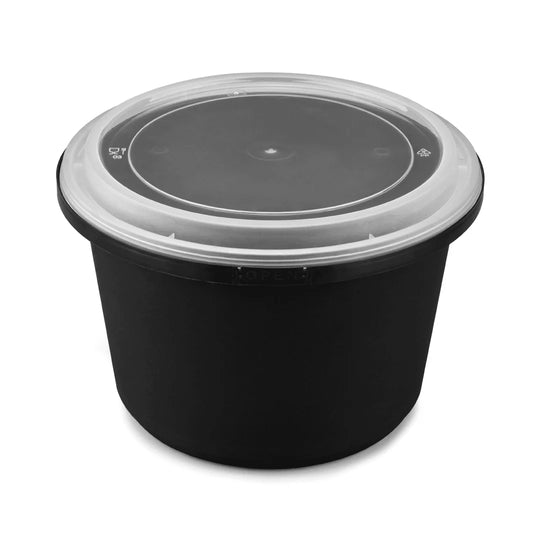 0oz PP Tamper Resistant Injection Molded Microwaveable Black Food Container w/Clear lid