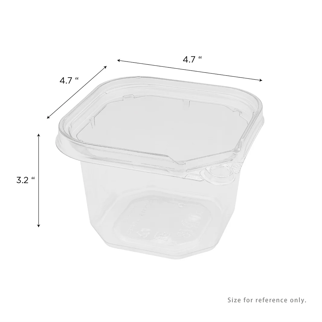 16oz PET Tamper Resistant Square Container, Clear