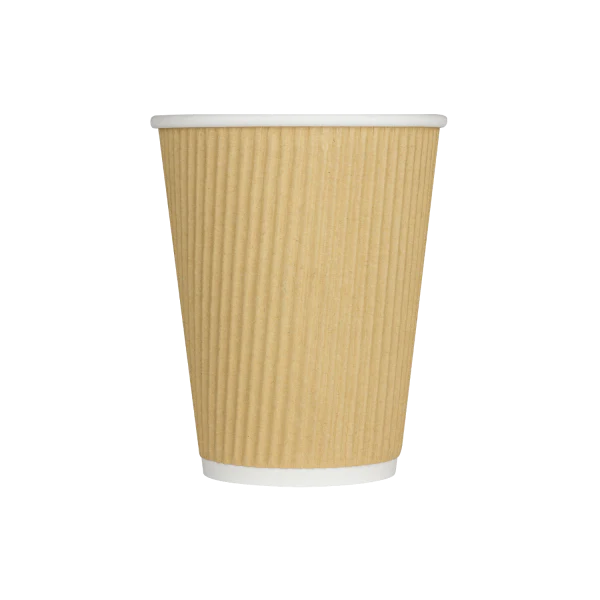 90mm 12oz Ripple Paper Hot Cups, Kraft