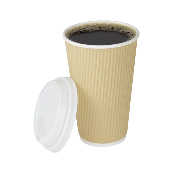 90mm 16oz Ripple Paper Hot Cups, Kraft