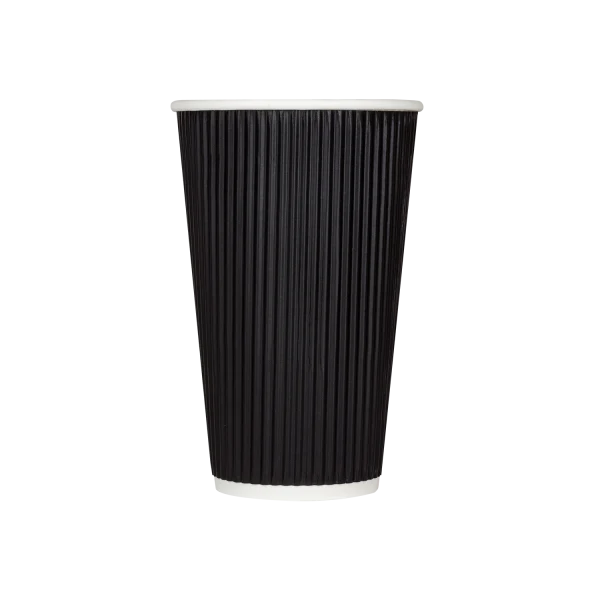 90mm 16oz Ripple Paper Hot Cups, Black