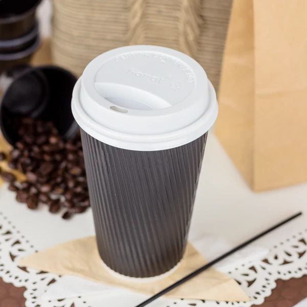 90mm 16oz Ripple Paper Hot Cups, Black