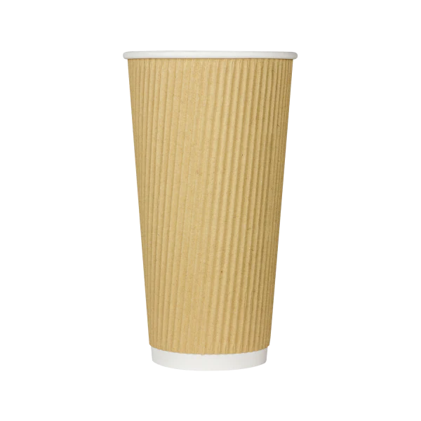 90mm 20oz Ripple Paper Hot Cups, Kraft Print