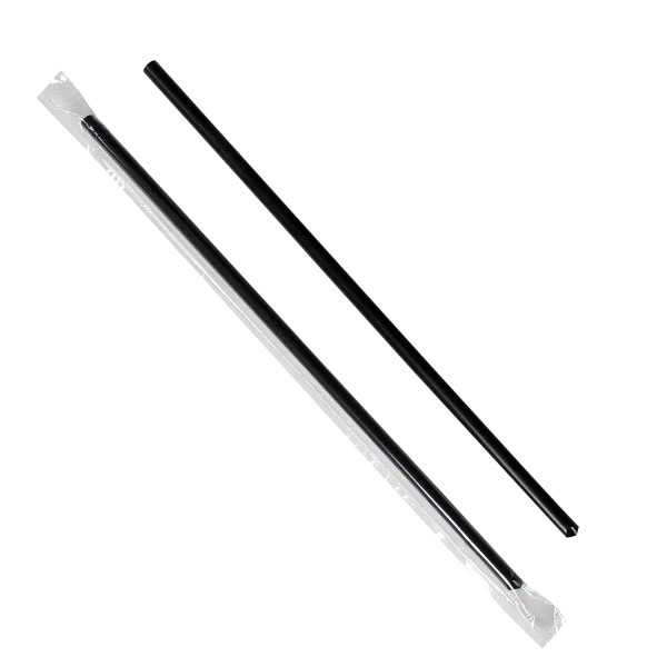 9" Jumbo Straws (5mm) Poly Wrapped, Black