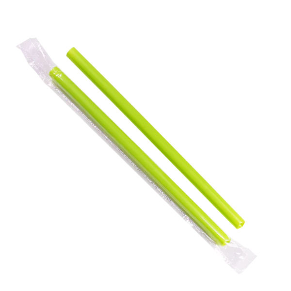 9" Diagonal Cut Boba Straws Poly Wrapped, Green