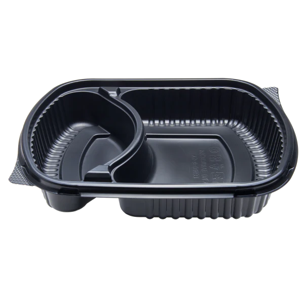 36 oz PP Plastic Microwaveable Black Take Out Box, 2 compartments