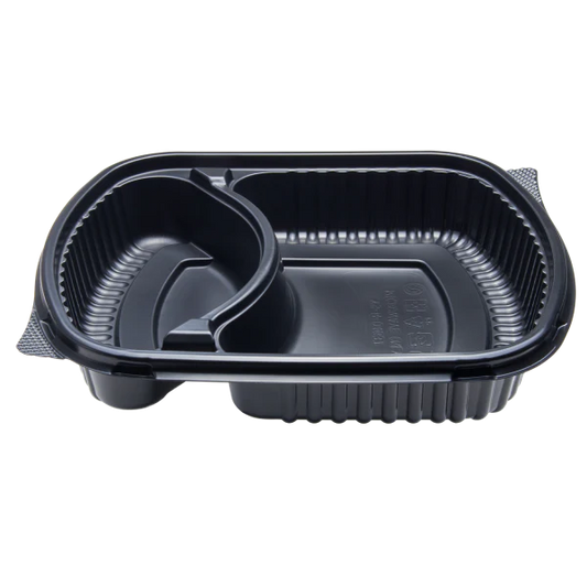 36 oz PP Plastic Microwaveable Black Take Out Box, 2 compartments