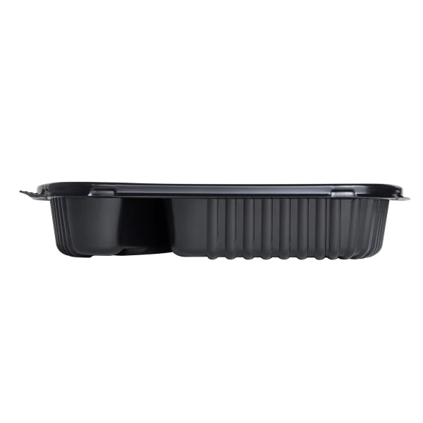 36 oz PP Plastic Microwaveable Black Take Out Box, 2 compartments