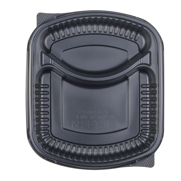 36 oz PP Plastic Microwaveable Black Take Out Box, 2 compartments