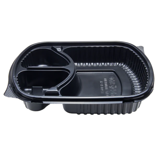 36 oz PP Plastic Microwaveable Black Take Out Box, 3 compartments