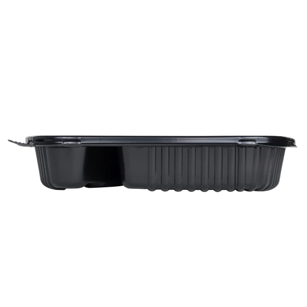 36 oz PP Plastic Microwaveable Black Take Out Box, 3 compartments