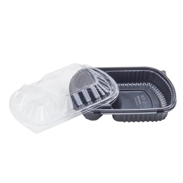 36 oz PP Plastic Microwaveable Black Take Out Box, 3 compartments