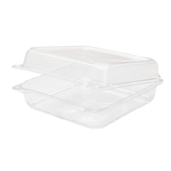 9"x9" PET Plastic Hinged Containers, Clear