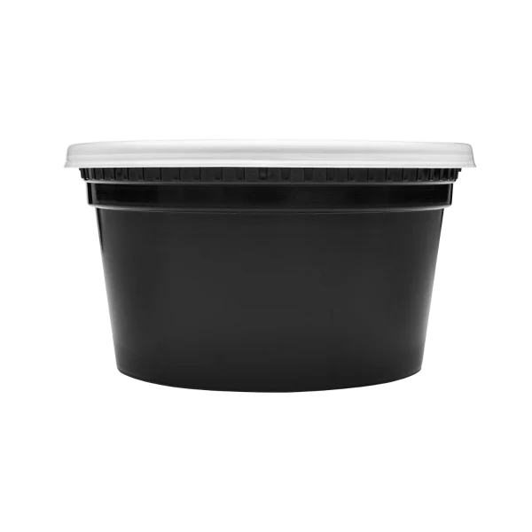 12oz Black PP Injection Molded Round Deli Container with Lid