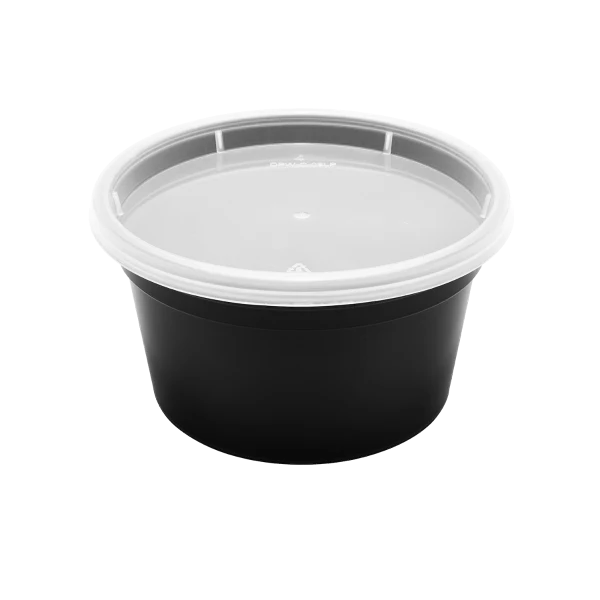 12oz Black PP Injection Molded Round Deli Container with Lid