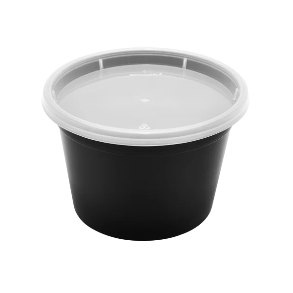 16oz Black PP Injection Molded Round Deli Containers With Lid