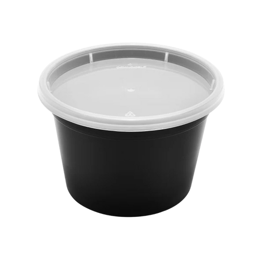 16oz Black PP Injection Molded Round Deli Containers With Lid