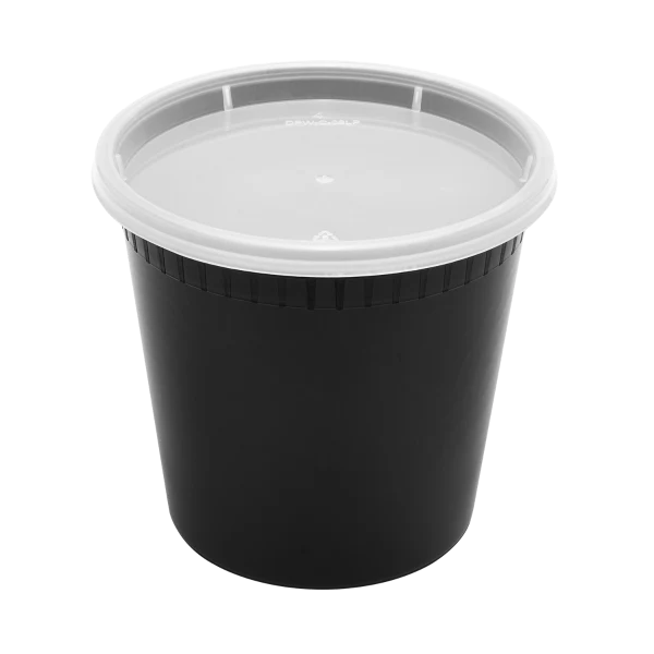 24oz Black PP Injection Molded Round Deli Container with Lid