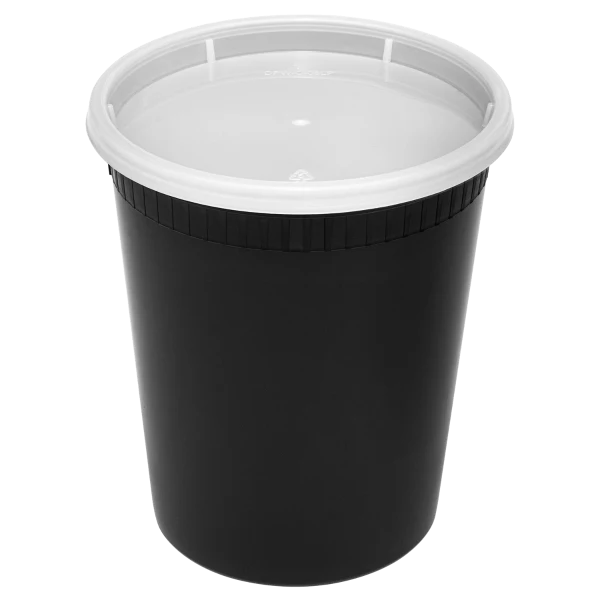 32oz Black PP Injection Molded Round Deli Container with Lid