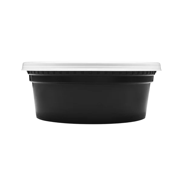 8oz Black PP Injection Molded Round Deli Container with Lid