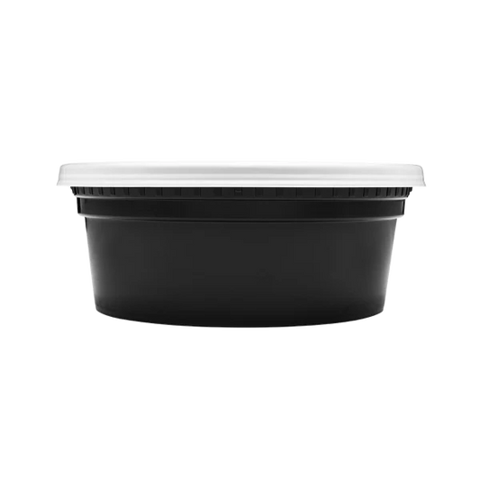 8oz Black PP Injection Molded Round Deli Container with Lid