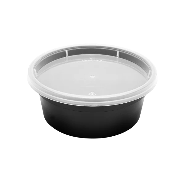 8oz Black PP Injection Molded Round Deli Container with Lid