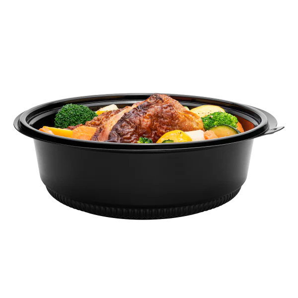 48 oz PP Round Microwaveable Container, Black