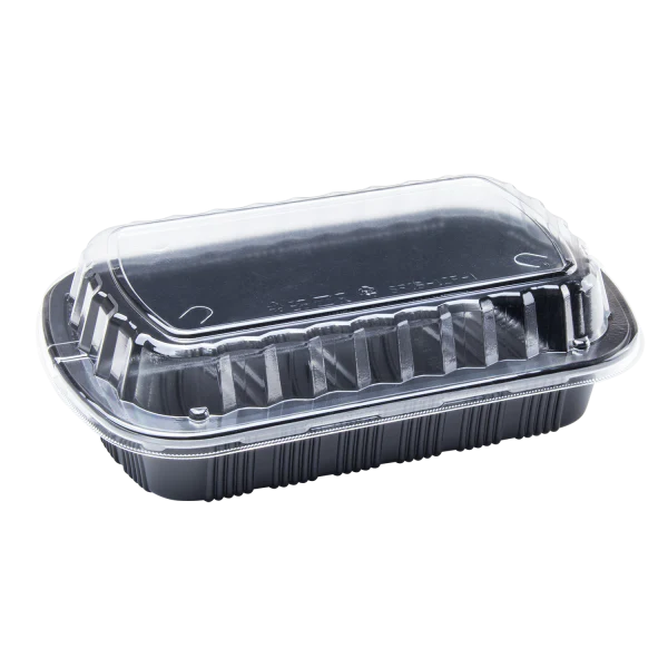 Half Slab Black PP Plastic Rib Container with Clear OPS lid