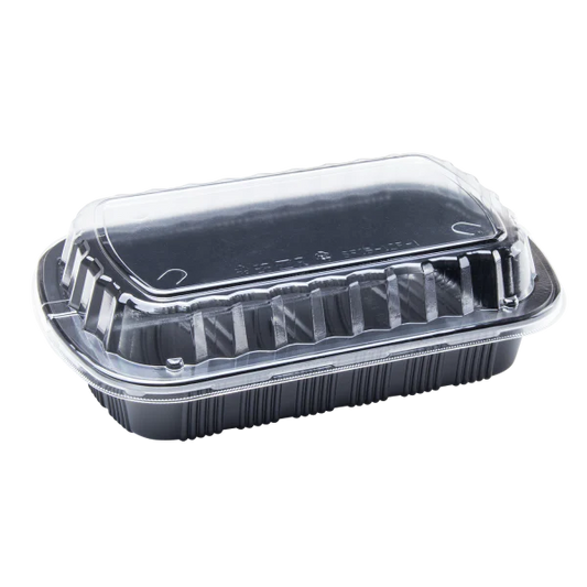 Half Slab Black PP Plastic Rib Container with Clear OPS lid