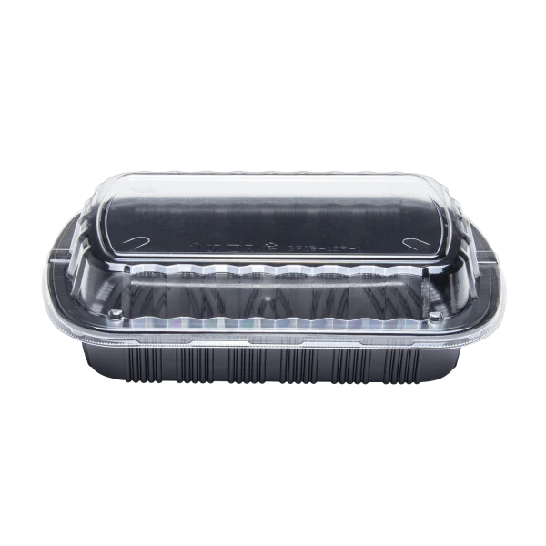 Half Slab Black PP Plastic Rib Container with Clear OPS lid