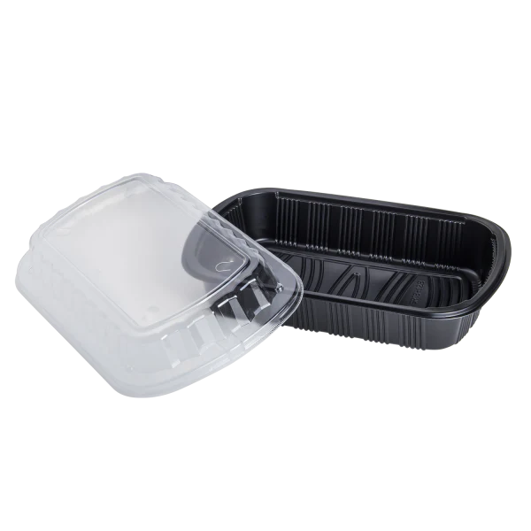 Container With Ribs Half Slab Black PP Rib Container w/Clear OPS Lid | Restaurant Supplies ...