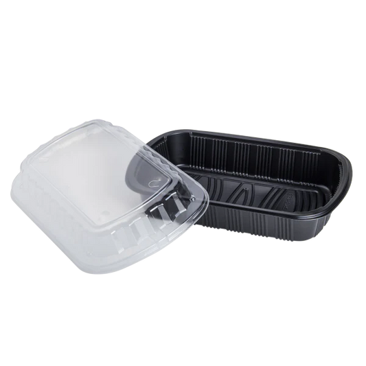 Half Slab Black PP Plastic Rib Container with Clear OPS lid