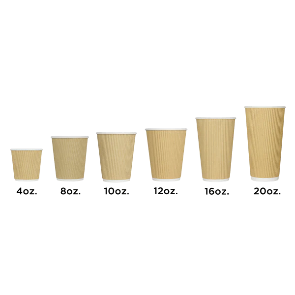 90mm 16oz Ripple Paper Hot Cups, Kraft