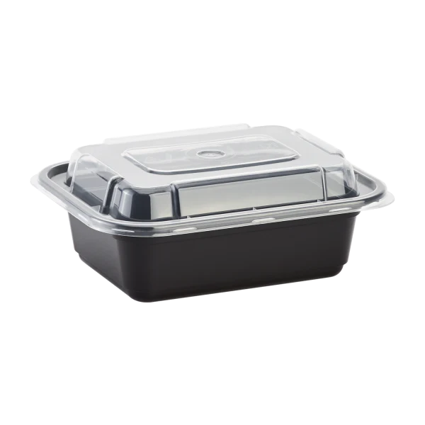 12 oz PP Plastic Microwavable Rectangular Food Containers & Lids, Black